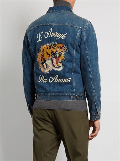 gucci jean jacket tiger replica|gucci denim jacket embroidered rep.